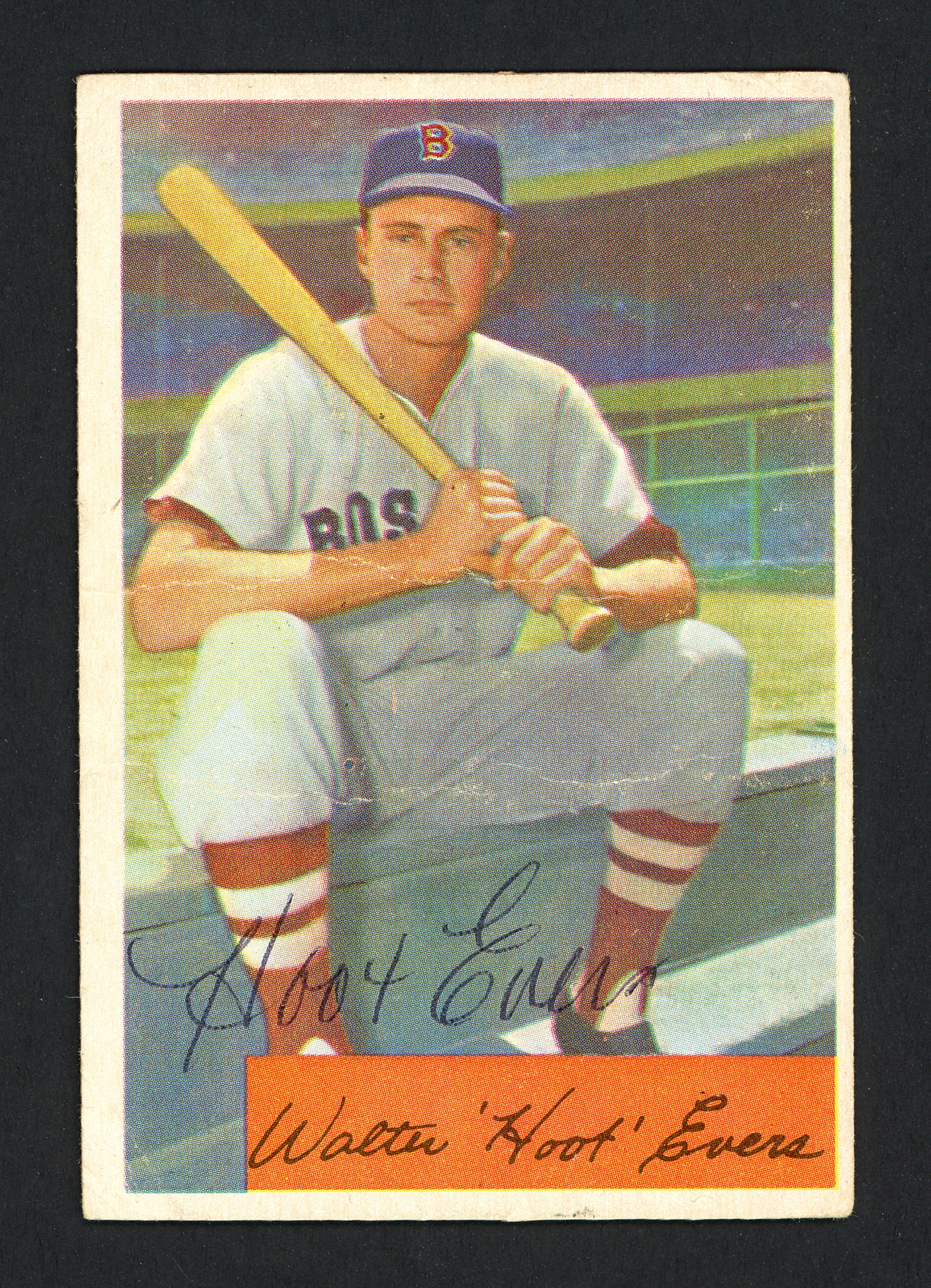 Hoot Evers Autographed 1954 Bowman Card #18 Boston Red Sox (Creases) SKU #162230