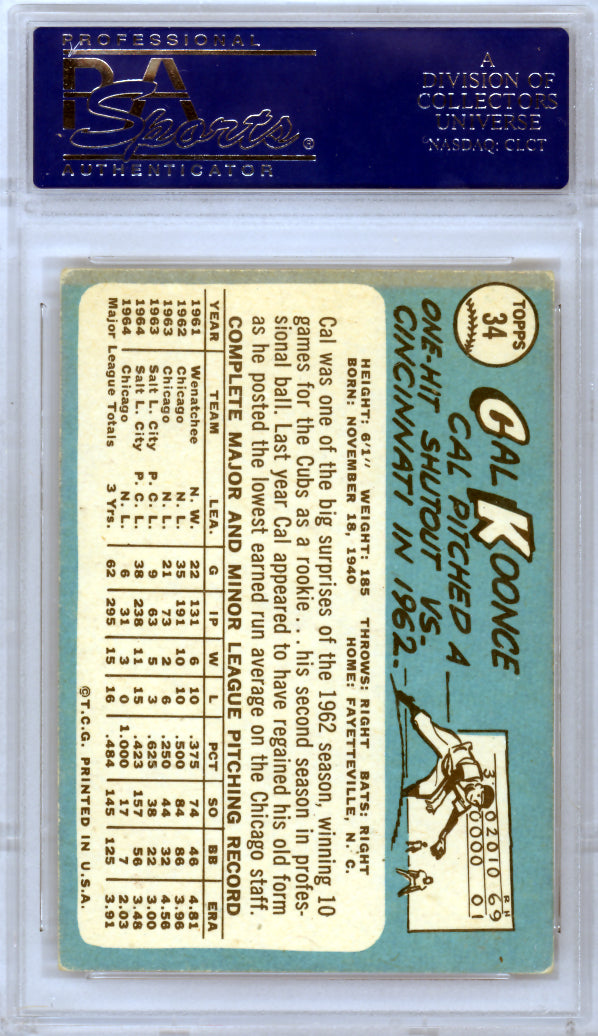 Cal Koonce Autographed 1965 Topps Card #34 Chicago Cubs PSA/DNA #65033010