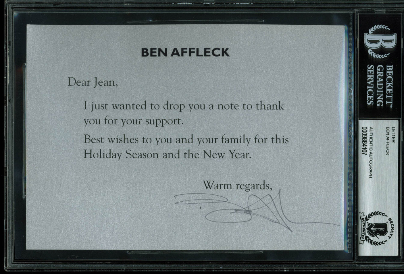 Ben Affleck Argo Authentic Signed 5x7 Holiday Letter Autographed BAS Slabbed