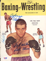 Johnny Saxton, Carl "Bobo" Olson & Johnny Bratton Autographed Boxing & Wrestling Magazine Cover PSA/DNA #Q95644