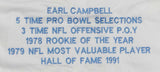 Earl Campbell Autographed White Pro Style Stat-1 Jersey With HOF- JSA W *Black