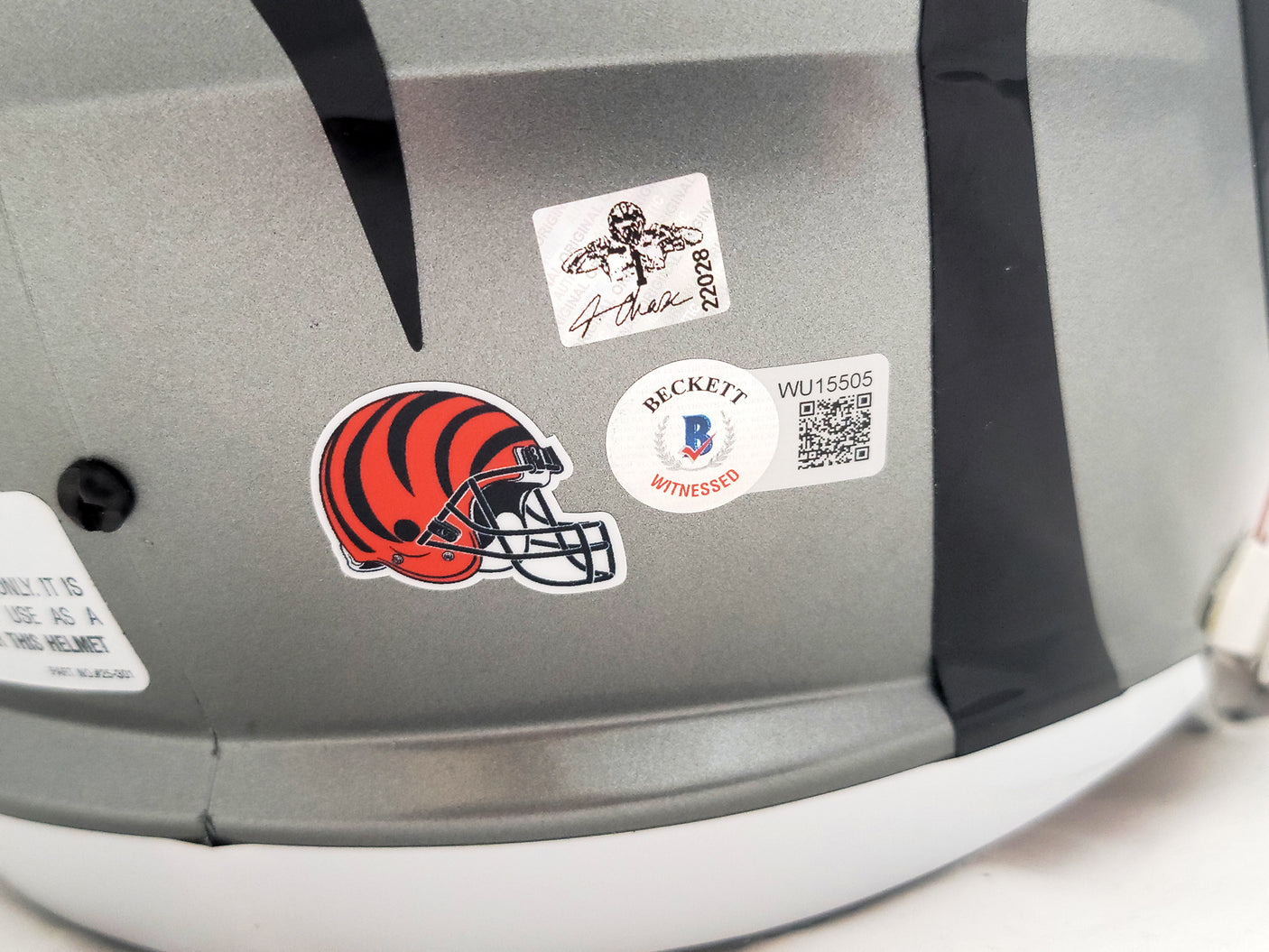 Ja'Marr Chase Autographed Cincinnati Bengals AMP Gray Full Size Replica Speed Helmet Beckett BAS QR #WU15505
