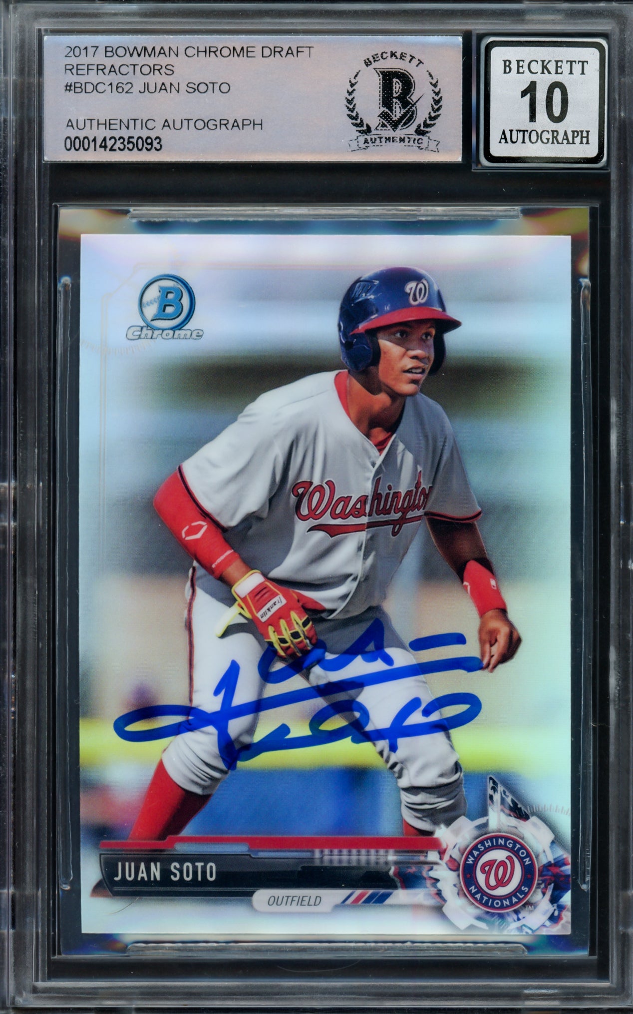 Juan Soto Autographed 2017 Bowman Chrome Draft Refractor Rookie Card #BDC162 New York Mets Auto Grade Gem Mint 10 Beckett BAS #14235093