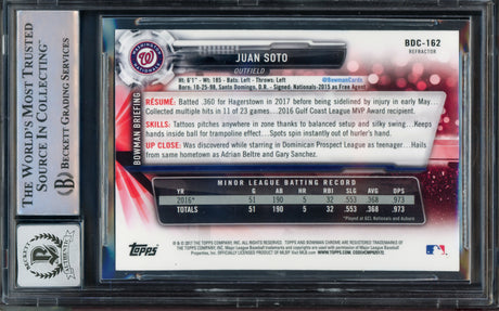 Juan Soto Autographed 2017 Bowman Chrome Draft Refractor Rookie Card #BDC162 New York Yankees Auto Grade Gem Mint 10 Beckett BAS #14235093