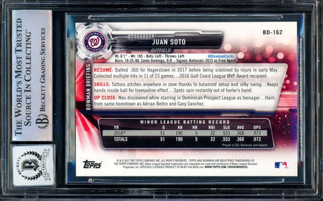 Juan Soto Autographed 2017 Bowman Draft Rookie Card #BD162 New York Yankees Auto Grade Gem Mint 10 Beckett BAS Stock #205932
