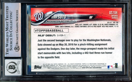 Juan Soto Autographed 2018 Topps Update Rookie Card #US104 New York Yankees Auto Grade Gem Mint 10 Beckett BAS Stock #205933