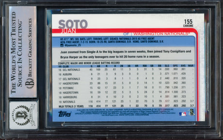 Juan Soto Autographed 2019 Topps Chrome Card #155 New York Yankees Auto Grade Gem Mint 10 Beckett BAS #14235343