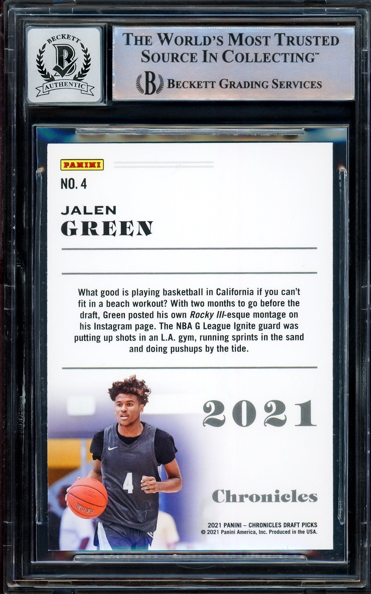 Jalen Green Autographed 2021-22 Chronicles Rookie Card #4 Houston Rockets Auto Grade Gem Mint 10 Beckett BAS Stock #205947
