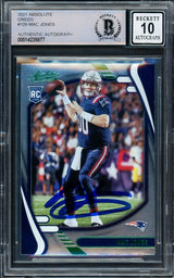 Mac Jones Autographed 2021 Panini Absolute Green Rookie Card #109 New England Patriots Auto Grade Gem Mint 10 Beckett BAS Stock #205968