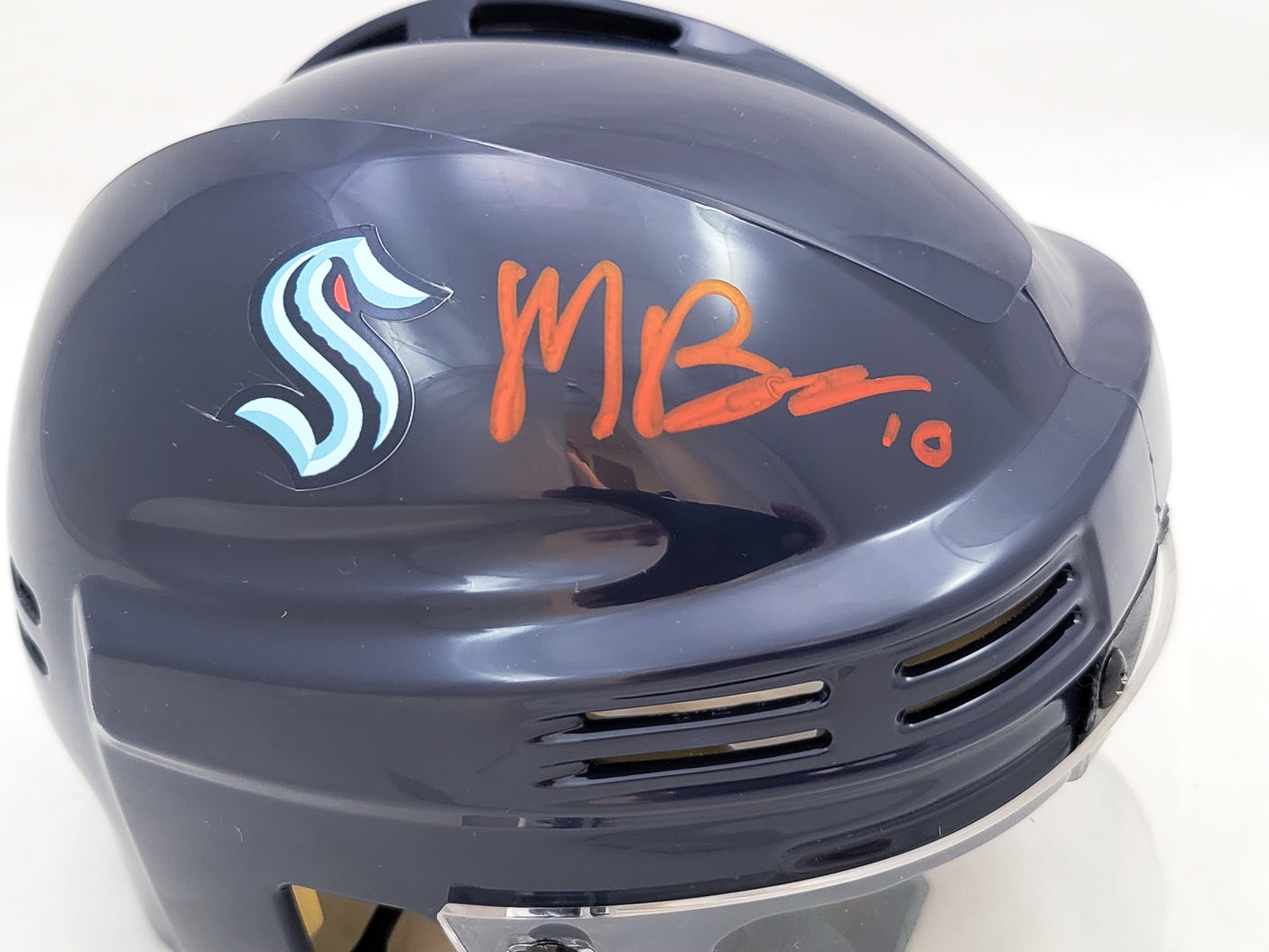 Matty Beniers Autographed Seattle Kraken Navy Mini Helmet Fanatics Holo Stock #205692