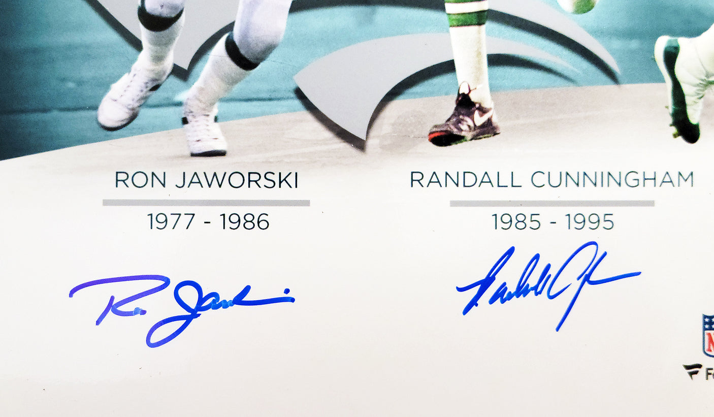 Philadelphia Eagles Quarterbacks Autographed 16x20 Photo With 4 Signatures Including Randall Cunningham & Donovan McNabb Beckett BAS Stock #206005