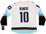 Seattle Kraken Matty Beniers Autographed White Fanatics Jersey Size XL With Inaugural Patch "NHL Debut" Fanatics Holo Stock #206008