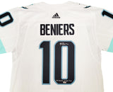 Seattle Kraken Matty Beniers Autographed White Adidas Authentic Jersey Size 54 With Inaugural Patch "1st Kraken Draft Pick" Fanatics Holo Stock #206010
