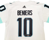 Seattle Kraken Matty Beniers Autographed White Adidas Authentic Jersey Size 54 With Inaugural Patch "1st Kraken Draft Pick" Fanatics Holo Stock #206010