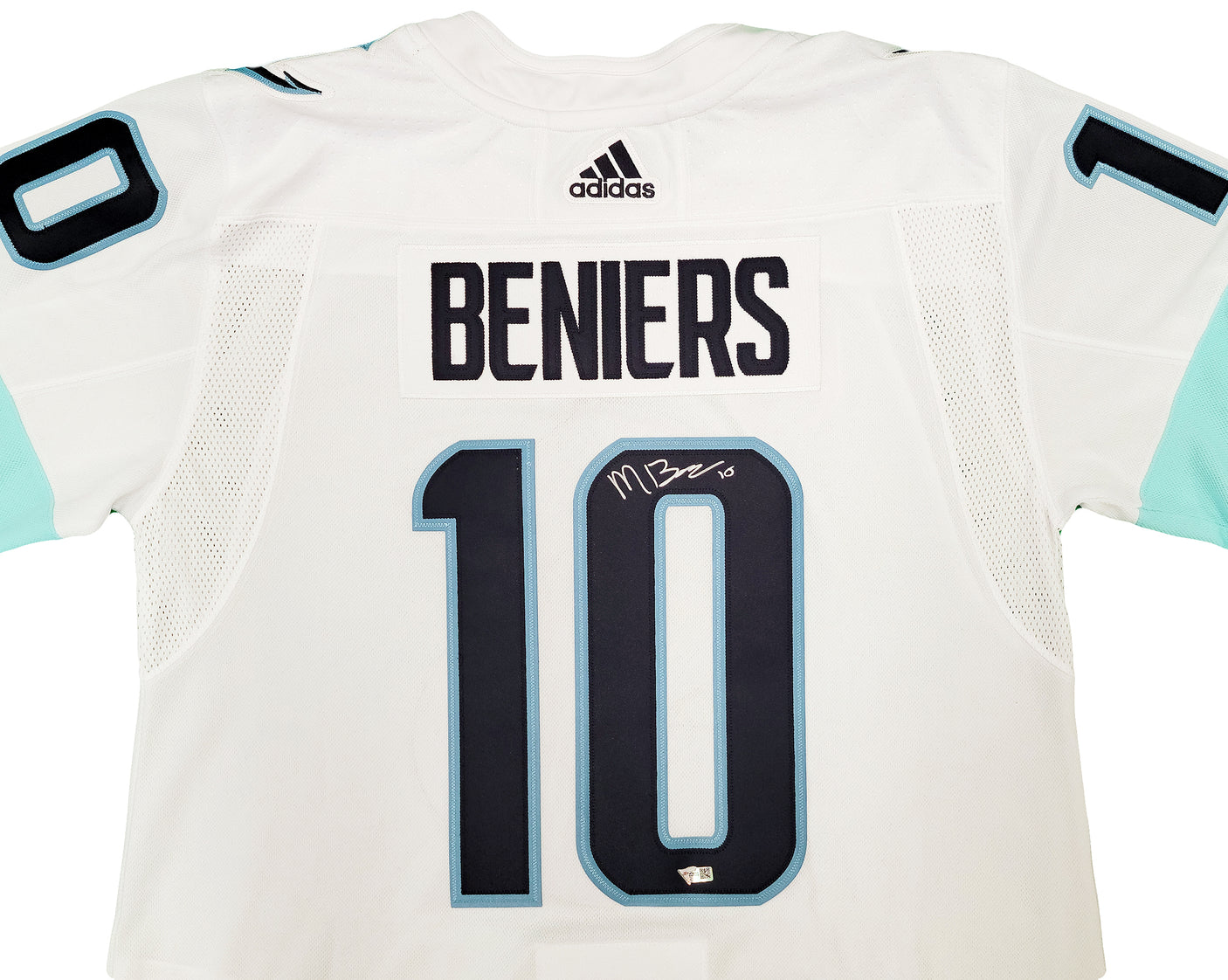 Seattle Kraken Matty Beniers Autographed White Adidas Authentic Jersey Size 54 With Inaugural Patch Fanatics Holo Stock #206009