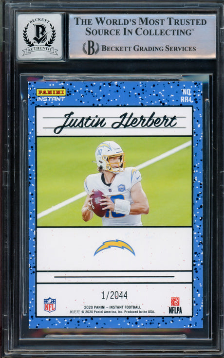 Justin Herbert Autographed 2020 Panini Instant Rated Rookie Card #RR4 Los Angeles Chargers Auto Grade Gem Mint 10 Beckett BAS #14242589