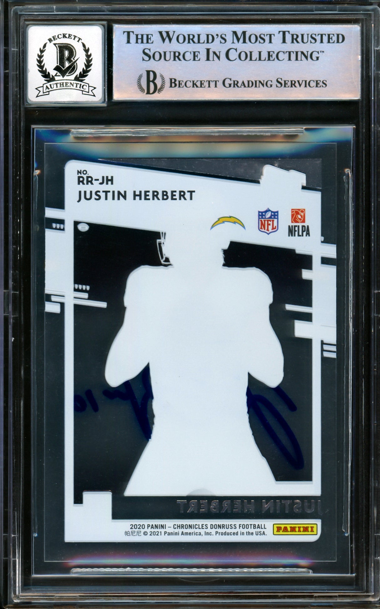 Justin Herbert Autographed 2020 Donruss Clearly Rated Rookie Card #RR-JH Los Angeles Chargers Auto Grade Gem Mint 10 Beckett BAS Stock #206076