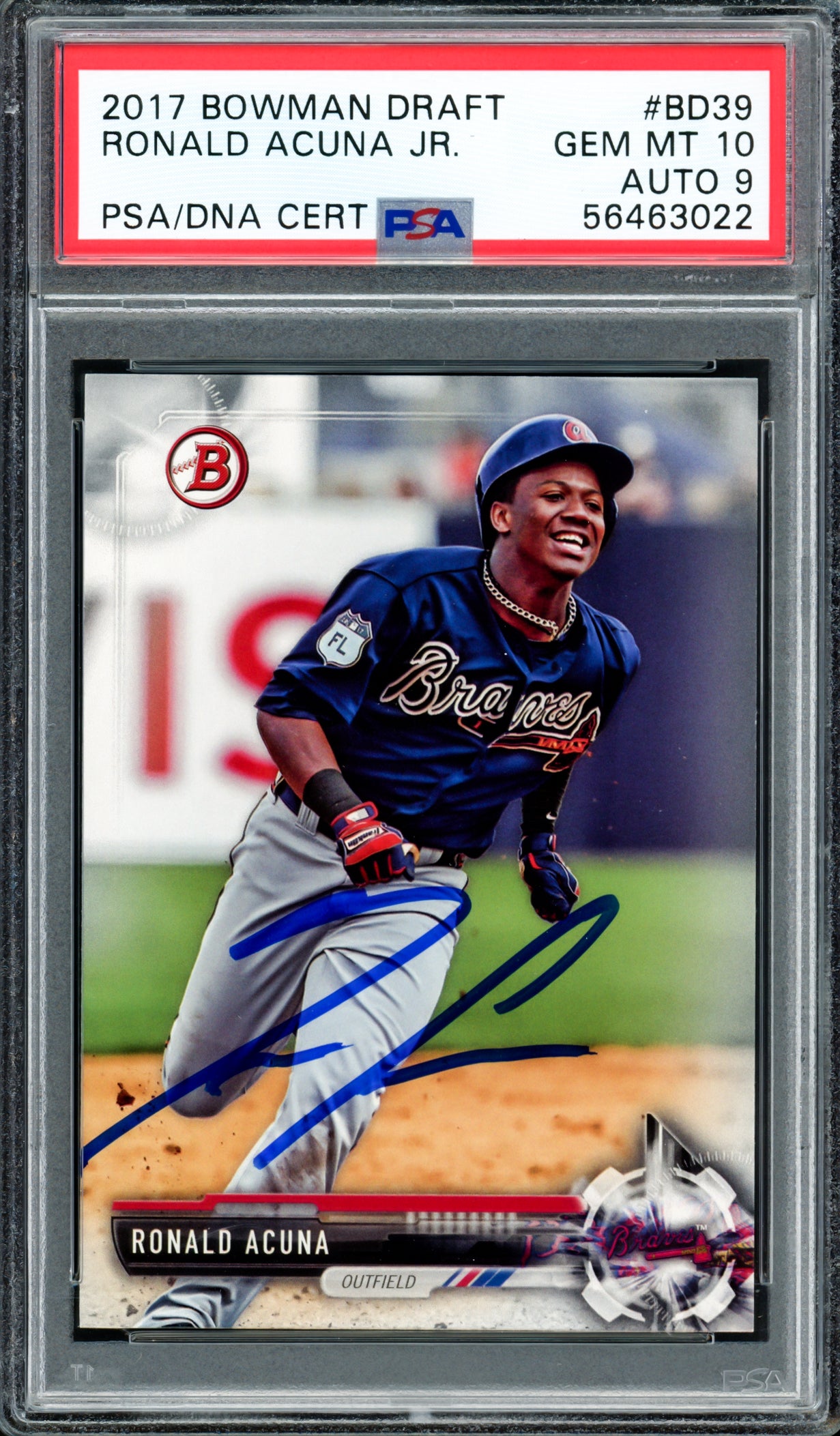 Ronald Acuna Jr. Autographed 2017 Bowman Draft Rookie Card #BD39 Atlanta Braves PSA 10 Auto Grade Mint 9 PSA/DNA #56463022