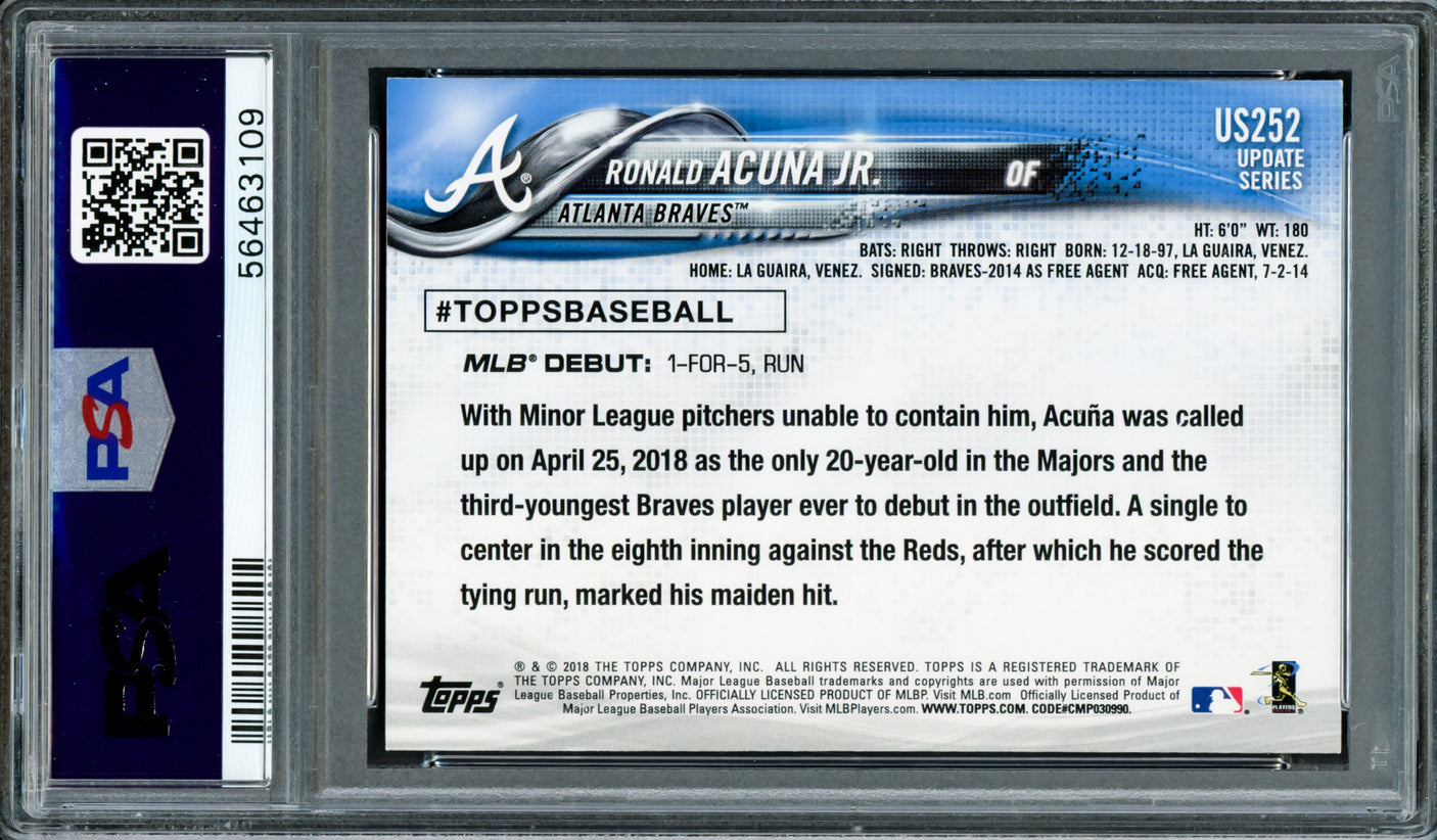 Ronald Acuna Jr. Autographed 2018 Topps Update Rookie Card #US252 Atlanta Braves PSA 8 Auto Grade Gem Mint 10 PSA/DNA #56463109