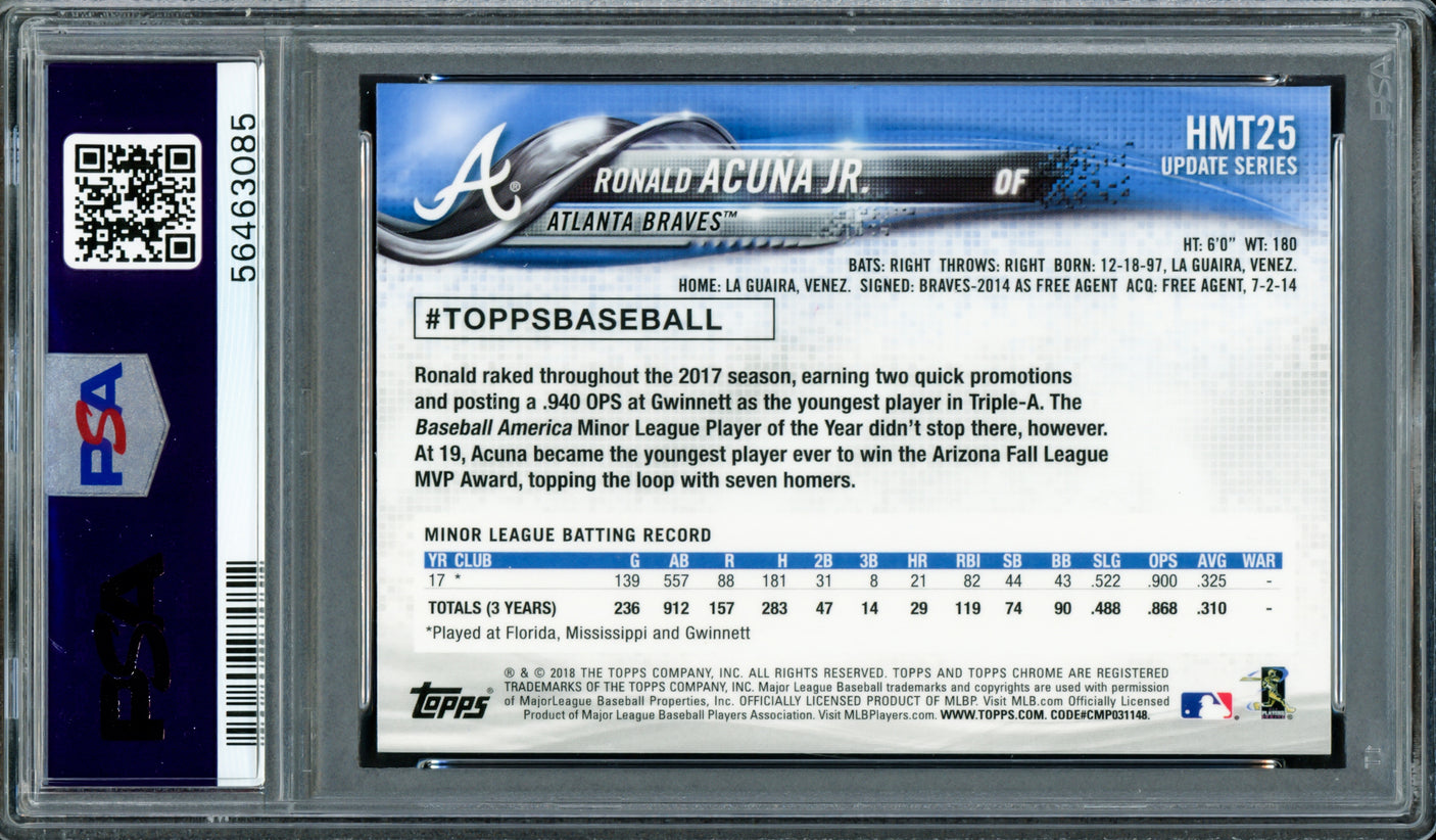 Ronald Acuna Jr. Autographed 2018 Topps Chrome Update Rookie Card #HMT25 Atlanta Braves PSA 10 Auto Grade Mint 9 PSA/DNA #56463085