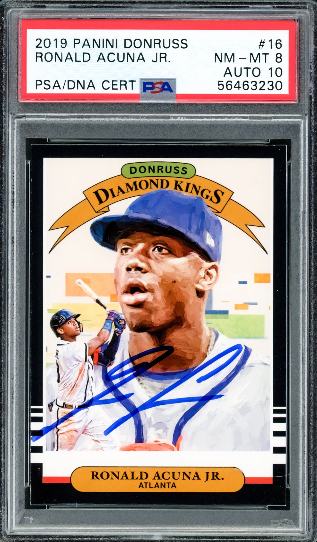 Ronald Acuna Jr. Autographed 2019 Panini Donruss Diamond Kings Card #16 Atlanta Braves PSA 8 Auto Grade Gem Mint 10 PSA/DNA #56463230