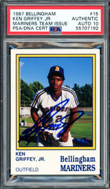 Ken Griffey Jr. Autographed 1987 Bellingham Rookie Card #15 Seattle Mariners Auto Grade Gem Mint 10 PSA/DNA #55707192