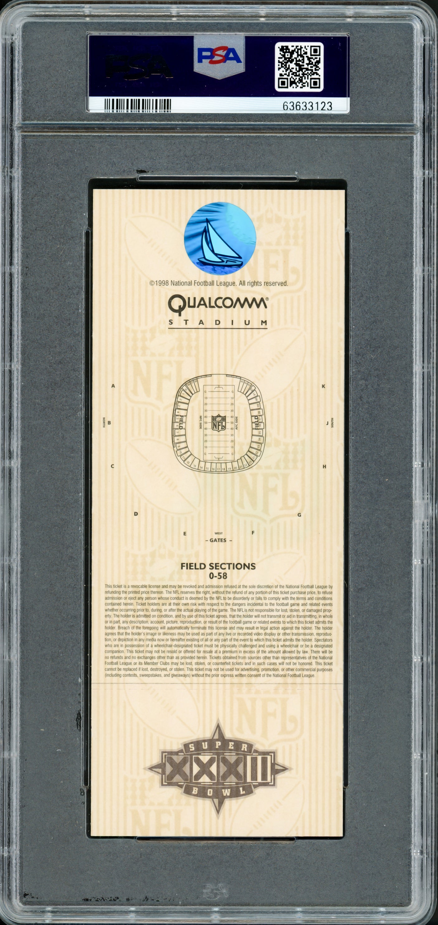 John Elway Autographed 1998 Super Bowl XXXII Ticket Denver Broncos PSA 10 Auto Grade Near Mint/Mint 8 PSA/DNA #63633123