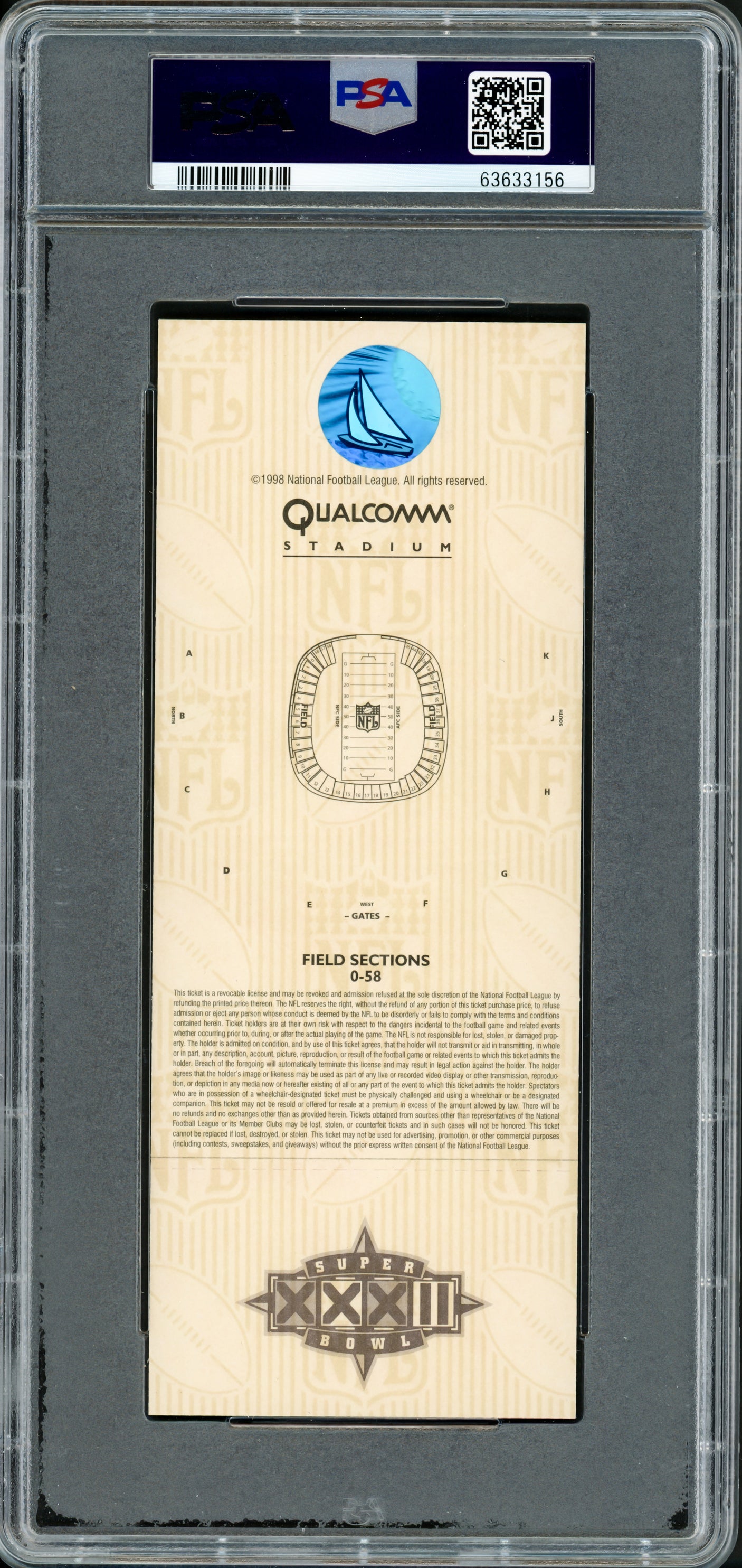 John Elway Autographed 1998 Super Bowl XXXII Ticket Denver Broncos PSA 9 Auto Grade Gem Mint 10 PSA/DNA #63633156