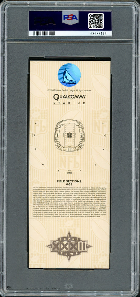 John Elway Autographed 1998 Super Bowl XXXII Ticket Denver Broncos PSA 9 Auto Grade Mint 9 PSA/DNA #63633176