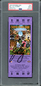 John Elway Autographed 1998 Super Bowl XXXII Ticket Denver Broncos PSA 9 Auto Grade Mint 9 PSA/DNA #63633174