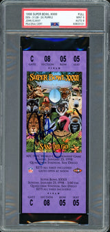 John Elway Autographed 1998 Super Bowl XXXII Ticket Denver Broncos PSA 9 Auto Grade Near Mint/Mint 8 PSA/DNA #63633121