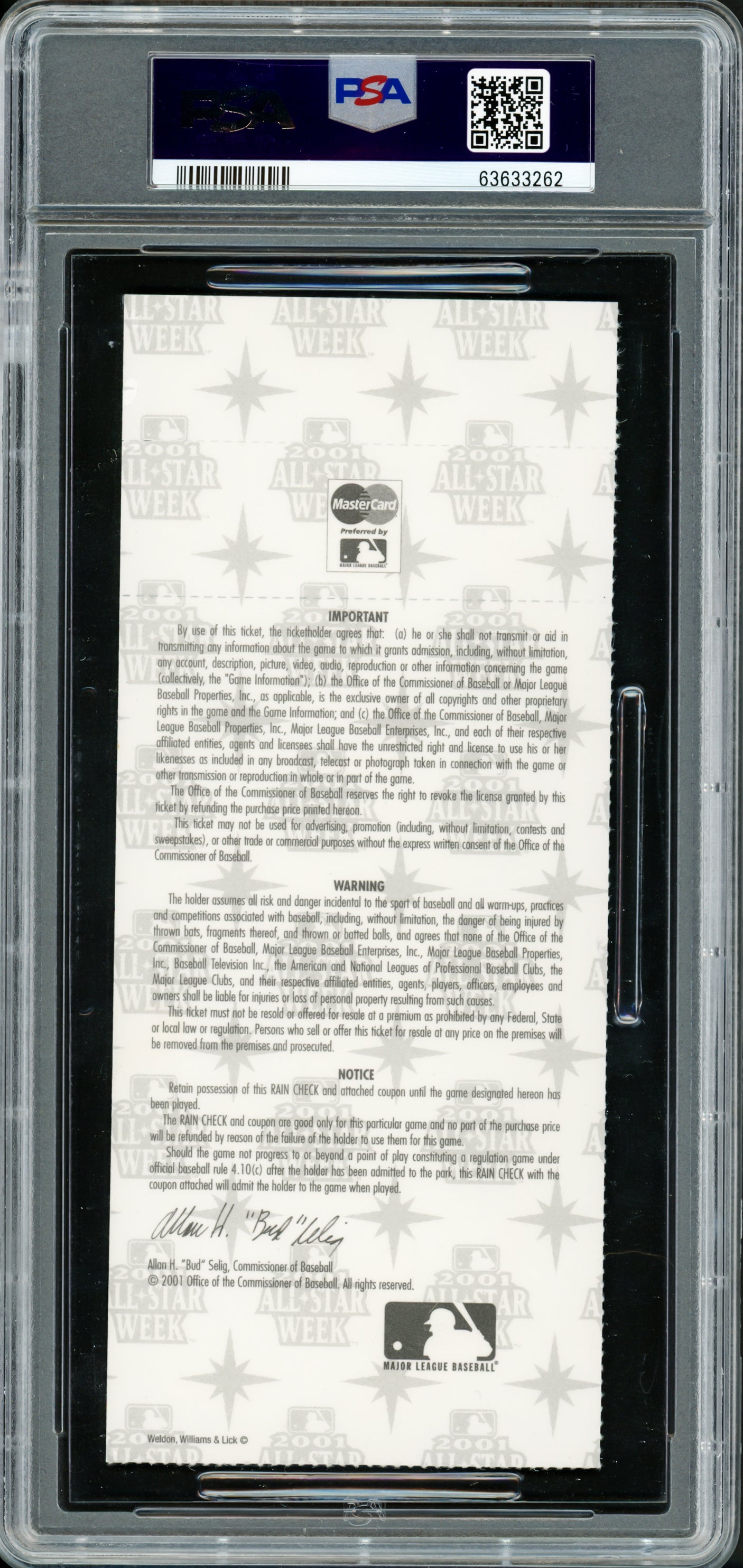 Ichiro Suzuki Autographed 2001 All Star Game Ticket Seattle Mariners PSA 7 Auto Grade Gem Mint 10 "1st AS Game" PSA/DNA #63633262