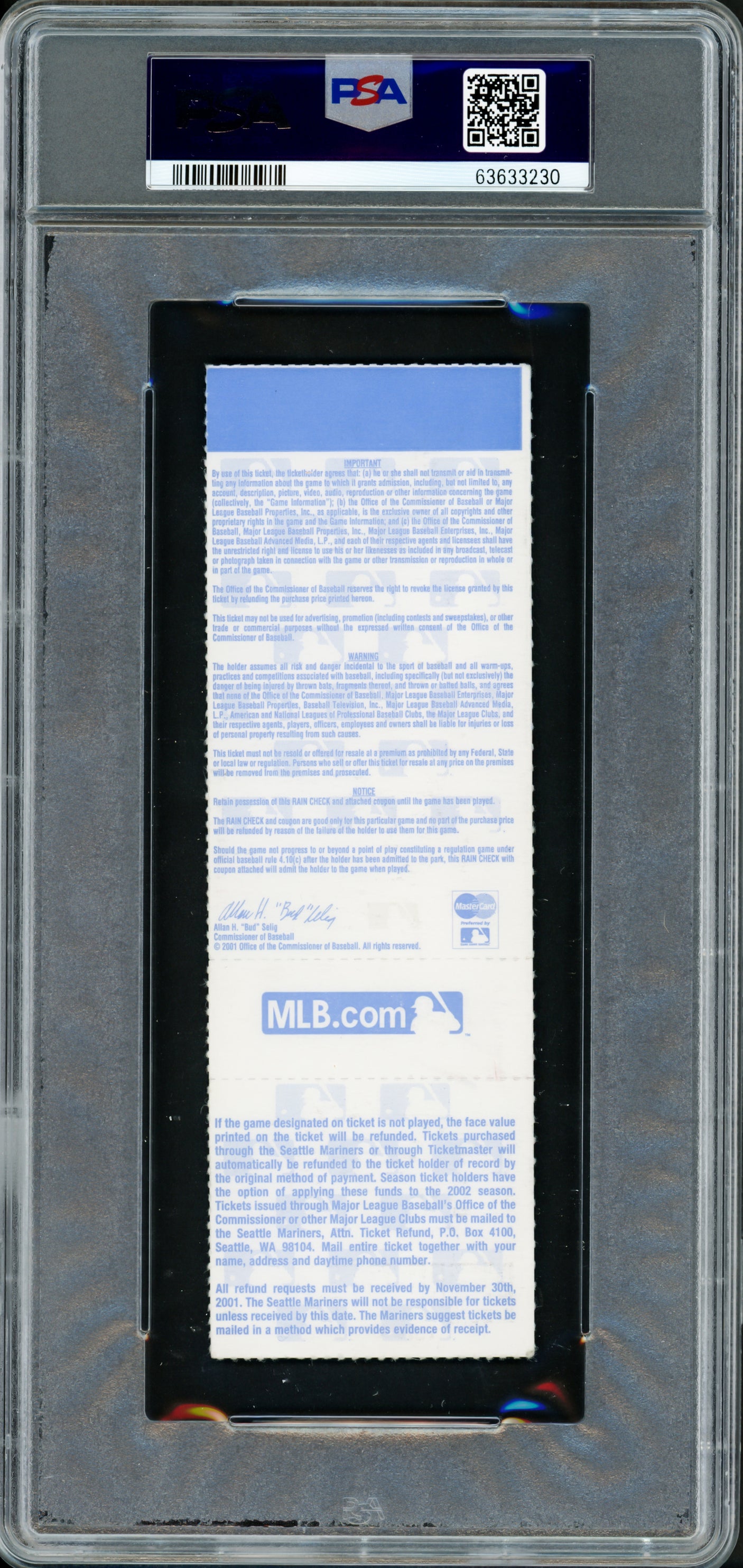 Ichiro Suzuki Autographed 2001 ALDS Game 1 Ticket Seattle Mariners PSA 4 Auto Grade Mint 9 "1st Playoff Game 3-4" PSA/DNA #63633230