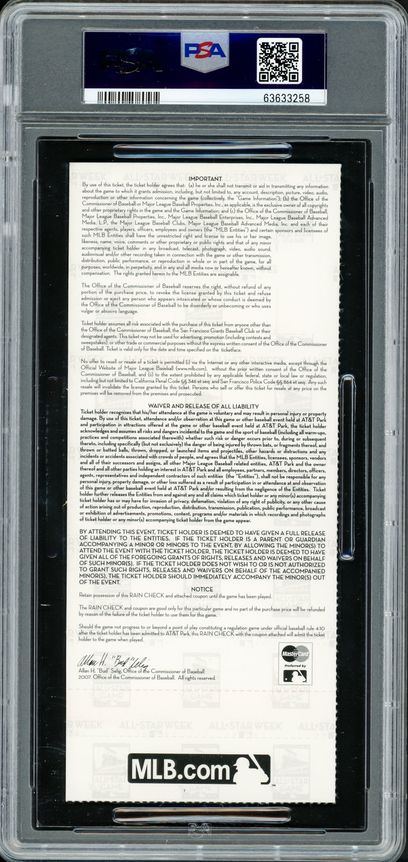 Ichiro Suzuki Autographed 2007 All Star Game Ticket Seattle Mariners PSA 8 Auto Grade Mint 9 "MVP" PSA/DNA #63633258