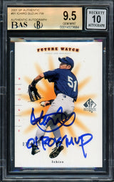 Ichiro Suzuki Autographed 2001 SP Authentic Rookie Card #91 Seattle Mariners BGS 9.5 Auto Grade Gem Mint 10 "01 ROY/MVP" #299/1250 Beckett BAS #14323684