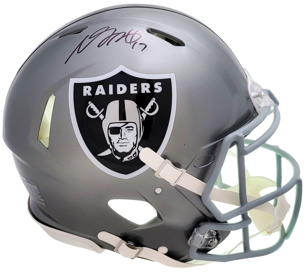 Davante Adams Autographed Las Vegas Raiders Flash Gray Full Size Authentic Speed Helmet Beckett BAS QR Stock #206038