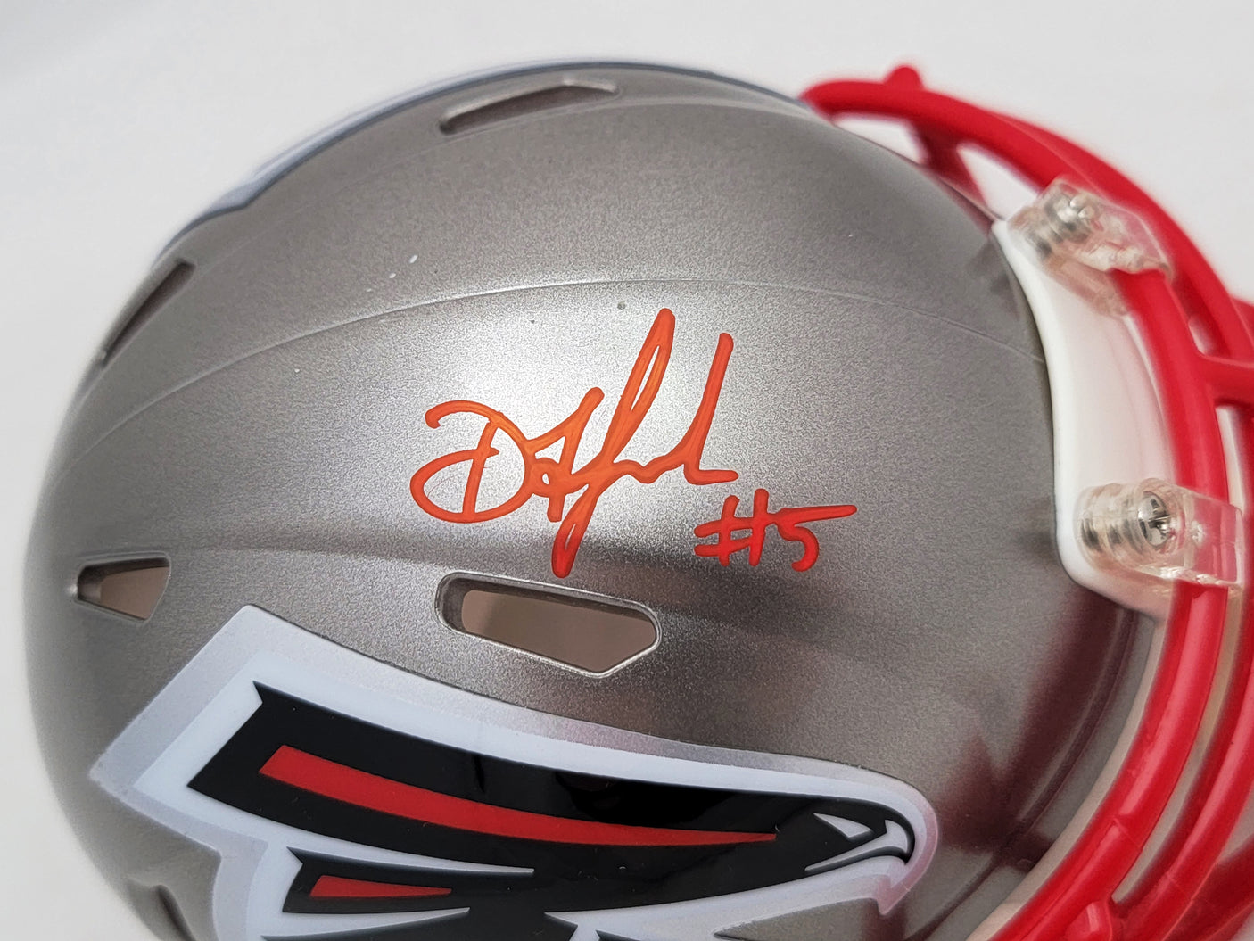 Drake London Autographed Atlanta Falcons Flash Gray Speed Mini Helmet Beckett BAS QR Stock #206127