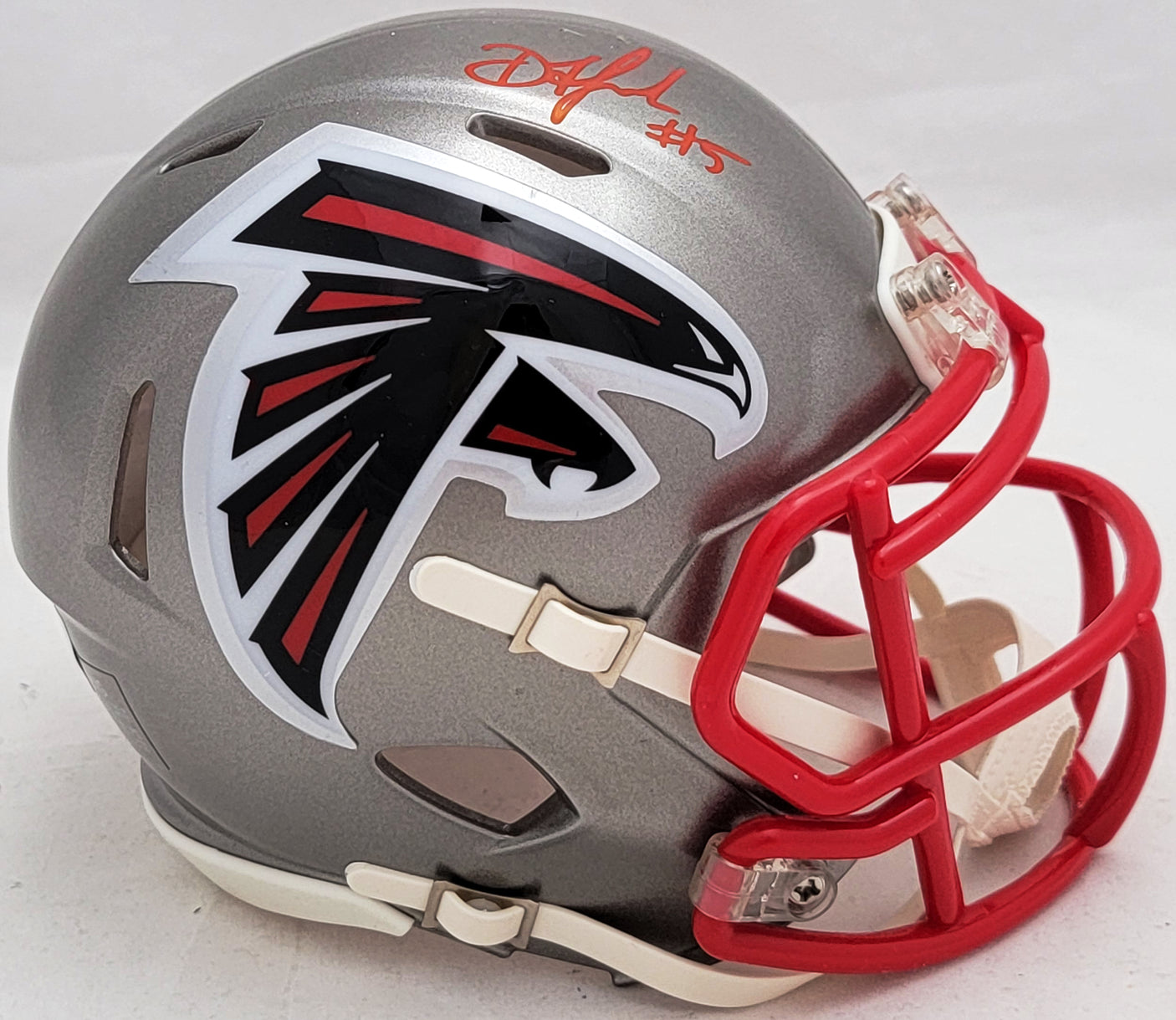 Drake London Autographed Atlanta Falcons Flash Gray Speed Mini Helmet Beckett BAS QR Stock #206127