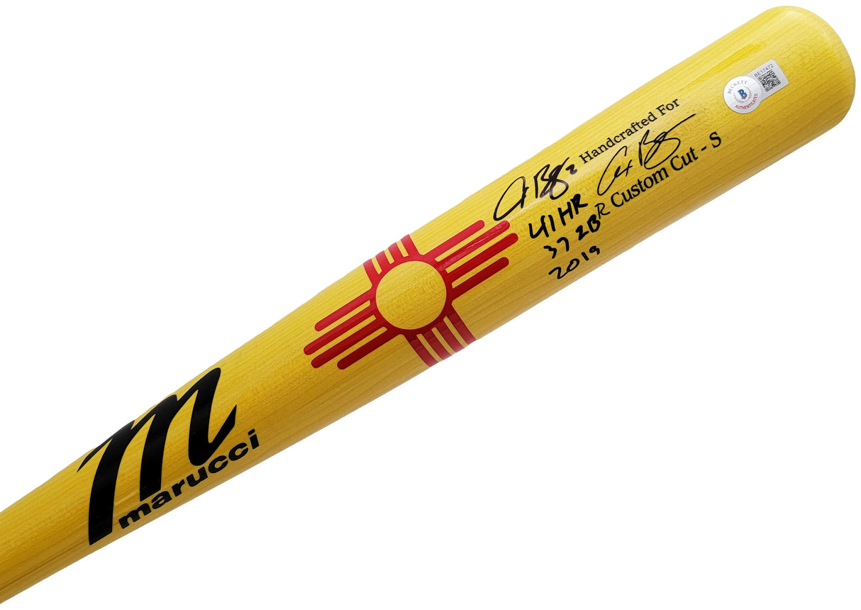 Alex Bregman Autographed Yellow Marucci Game Model Bat Houston Astros "41 HR, 37 2B, 2019" Beckett BAS Stock #206497