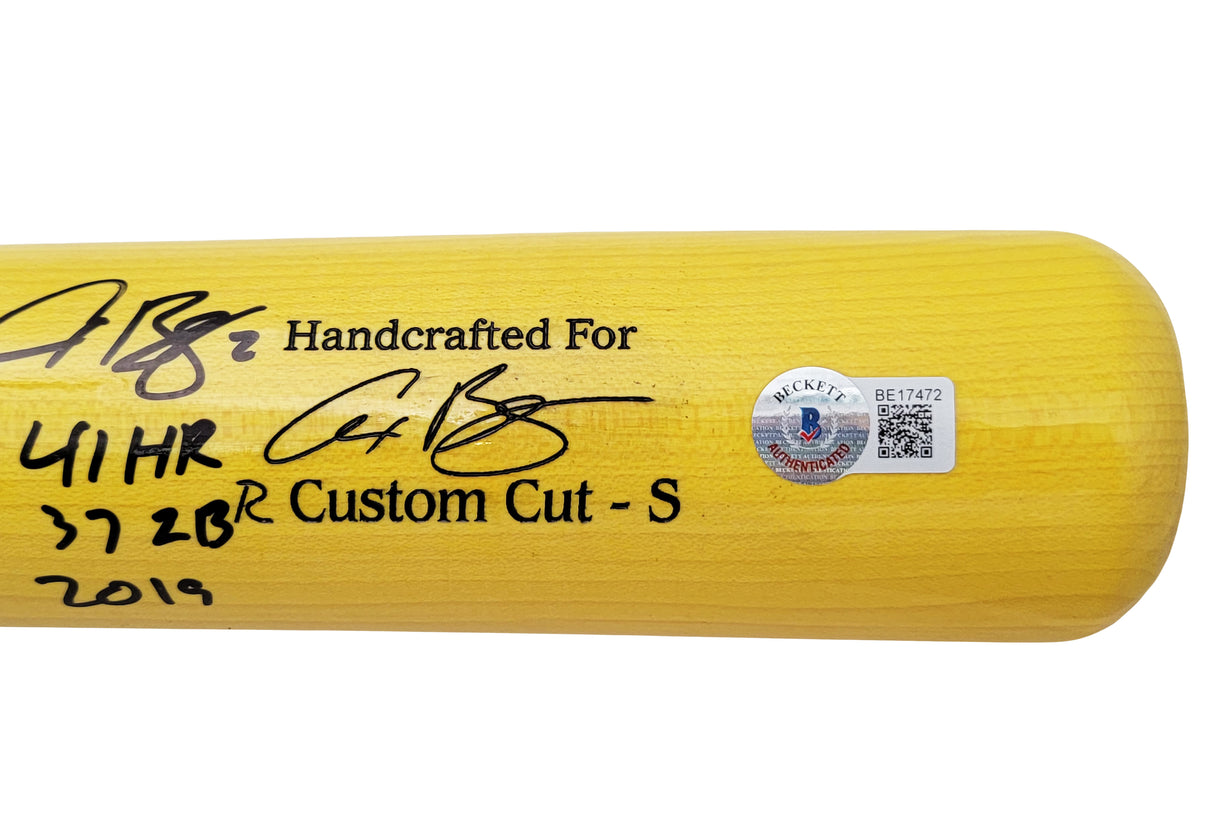 Alex Bregman Autographed Yellow Marucci Game Model Bat Houston Astros "41 HR, 37 2B, 2019" Beckett BAS Stock #206497