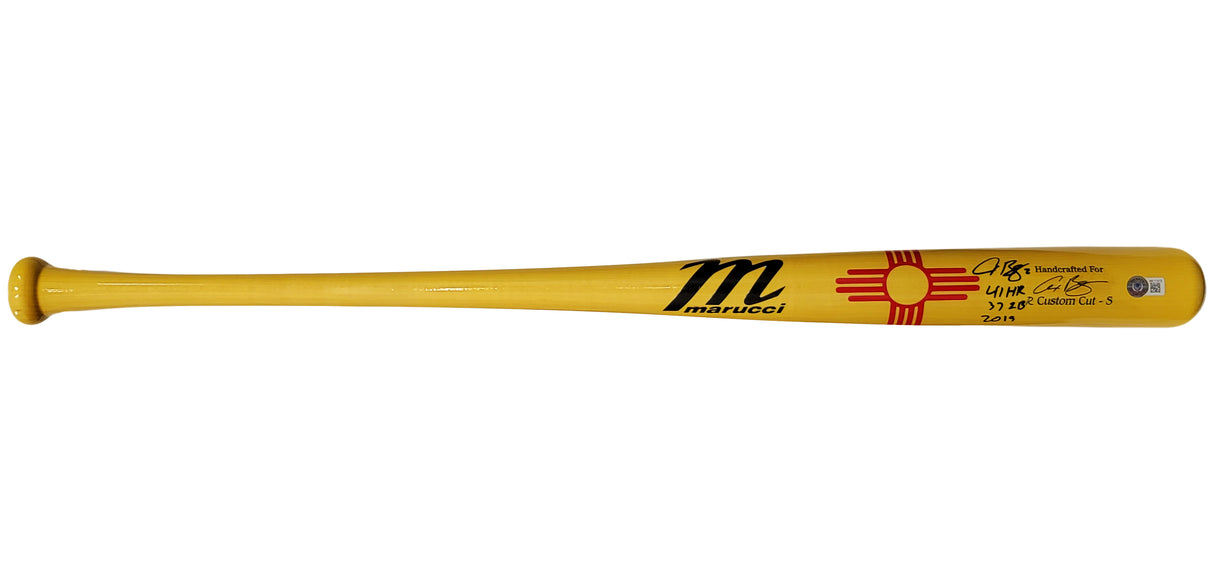 Alex Bregman Autographed Yellow Marucci Game Model Bat Houston Astros "41 HR, 37 2B, 2019" Beckett BAS Stock #206497