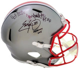 Archie Griffin, Eddie George & Troy Smith Autographed Ohio State Buckeyes Flash Gray Full Size Replica Speed Helmet "Heisman" Beckett BAS QR Stock #203900