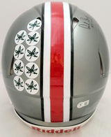 Archie Griffin, Eddie George & Troy Smith Autographed Ohio State Buckeyes Flash Gray Full Size Authentic Speed Helmet "Heisman" Beckett BAS QR Stock #203902