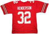 Ohio State Buckeyes TreVeyon Henderson Autographed Red Jersey Beckett BAS QR Stock #203905