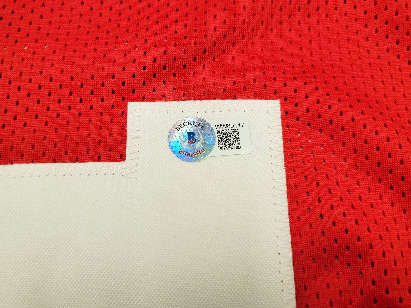 Ohio State Buckeyes TreVeyon Henderson Autographed Red Jersey Beckett BAS QR Stock #203905