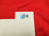 Ohio State Buckeyes TreVeyon Henderson Autographed Red Jersey Beckett BAS QR Stock #203905