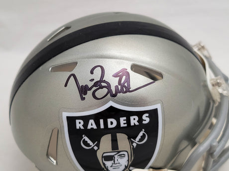 Tim Brown Autographed Los Angeles Raiders Flash Gray Speed Mini Helmet Beckett BAS QR Stock #205679