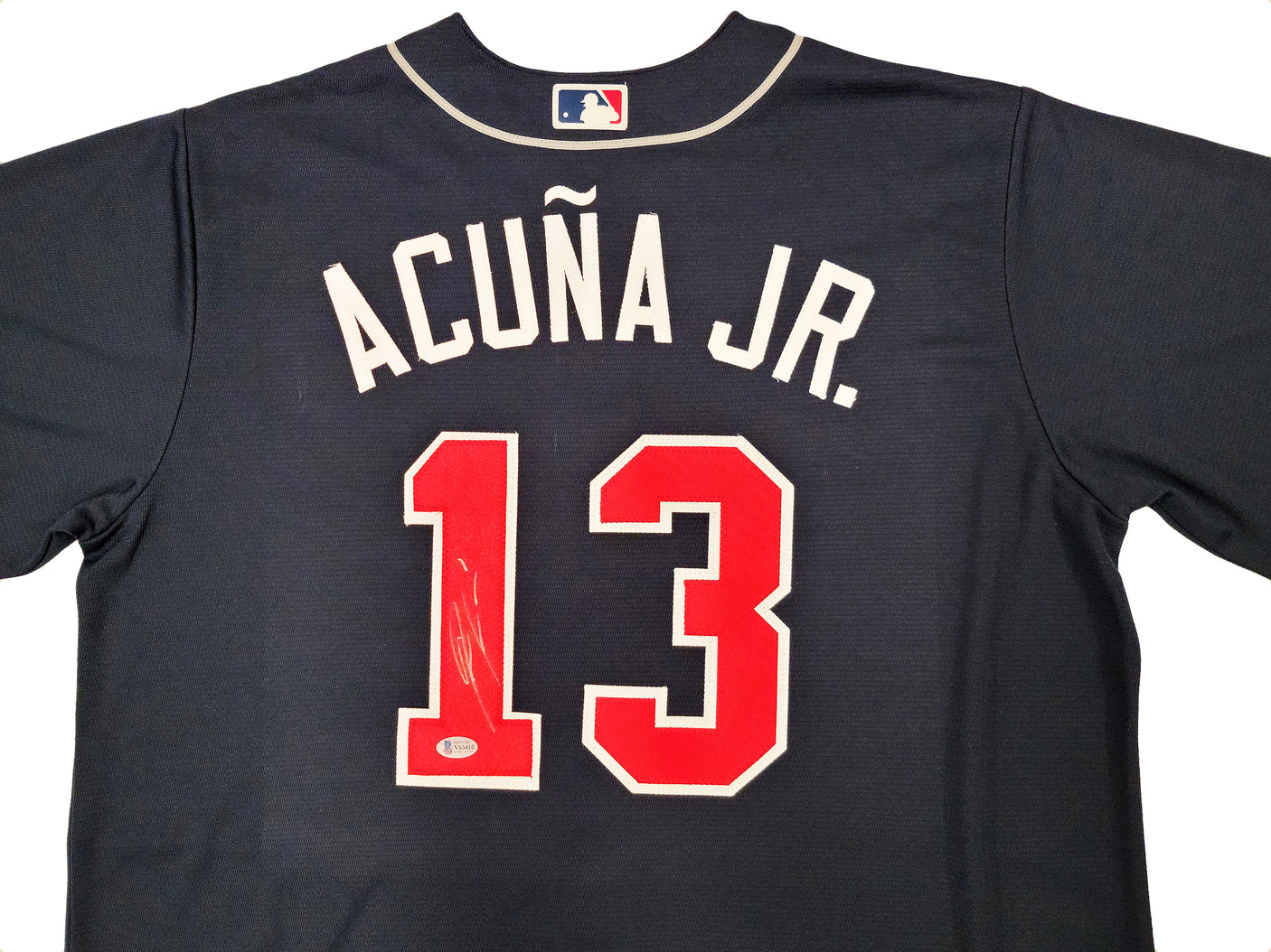Atlanta Braves Ronald Acuna Jr. Autographed Blue Nike Jersey Size XL Beckett BAS Stock #205685