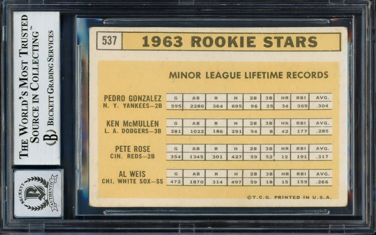 Pete Rose Autographed 1963 Topps Rookie Card #537 Cincinnati Reds Auto Grade Gem Mint 10 "My Rookie Card" Beckett BAS #14127346