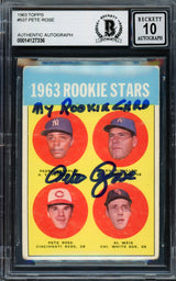 Pete Rose Autographed 1963 Topps Rookie Card #537 Cincinnati Reds Auto Grade Gem Mint 10 "My Rookie Card" Beckett BAS #14127336